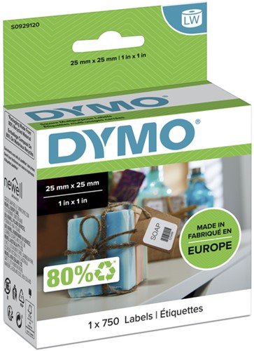Etiket Dymo  25x25mm multifunctioneel rol/750  verwijderbaar