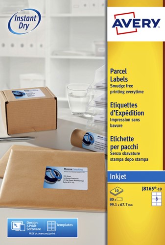 Etiket A4  99,1x 67,7mm Avery J8165-10 inkjet ds/80