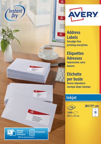 Etiket A4  99,1x 57mm Avery J8173-10 inkjet ds/100