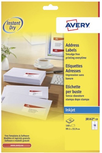 Etiket A4  99,1x 33,9mm Avery J8162-10 inkjet ds/160
