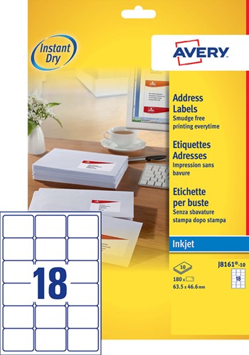 Etiket A4  63,5x 46,6mm Avery J8161-10 inkjet ds/180