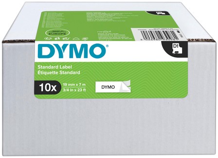 Dymotape D1 19mm zwart op wit 45803 doos/10