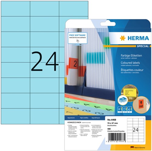 Etiket A4  70x 37mm Herma 4468 verwijderbaar ds/480 blauw
