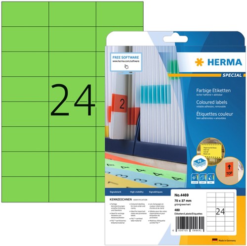 Etiket A4  70x 37mm Herma 4469 verwijderbaar ds/480 groen
