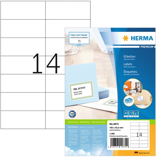 Etiket A4 105x 42,3mm Herma 4674 Premium ds/1400