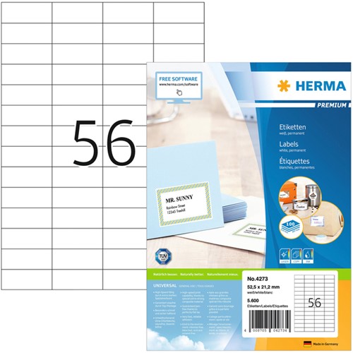 Etiket A4  52,5x 21,2mm Herma 4273 Premium ds/5600