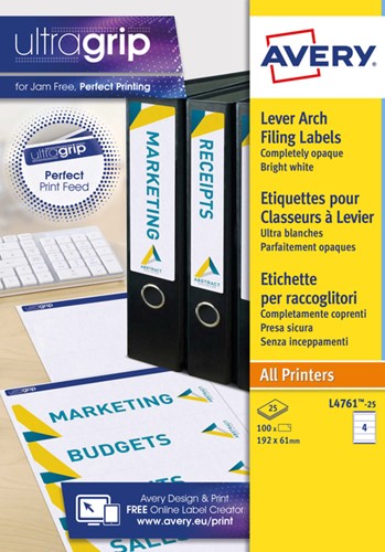 Etiket ordner 192x61mm Avery L4761-25 wit 25vel
