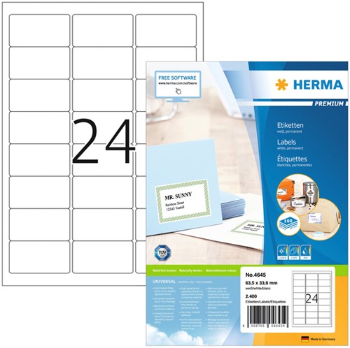 Etiket A4  63,5x 33,9mm Herma 4645 Premium ds/2400