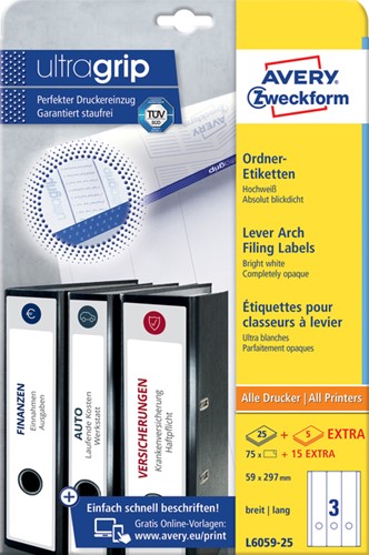 Etiket ordner 297x59mm Avery L6059 wit 25vel