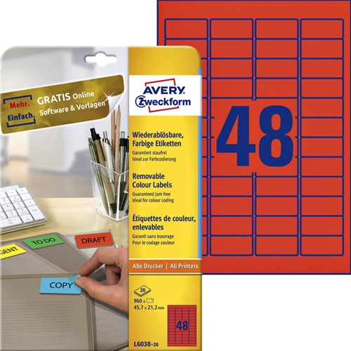 Etiket A4  46x 21mm L6038-20 ds/960 rood