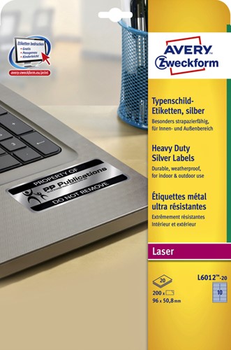 Etiket Avery L6012-20 96x50.8mm zilver 200stuks-2