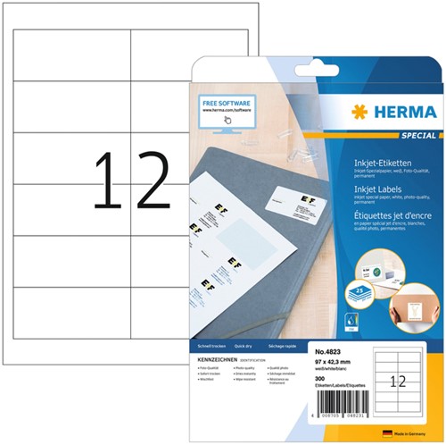 Etiket A4  96,5x 42,3mm Herma 4823 inkjet mat ds/300