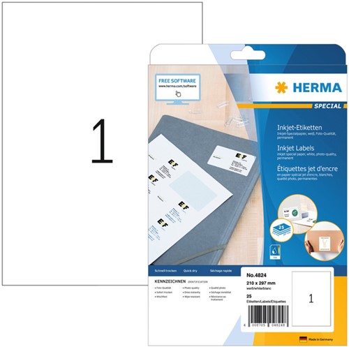 Etiket A4 210x297mm 4824 inkjet mat ds/25