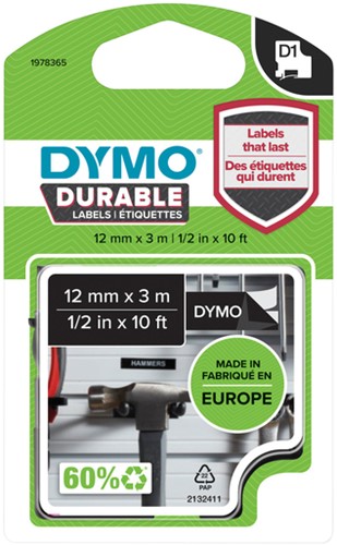 Dymotape D1 12mm wit op zwart duurzaam 1978365