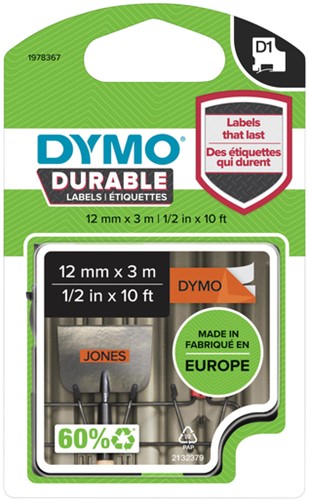 Dymotape D1 12mm zwart op oranje duurzaam 1978367
