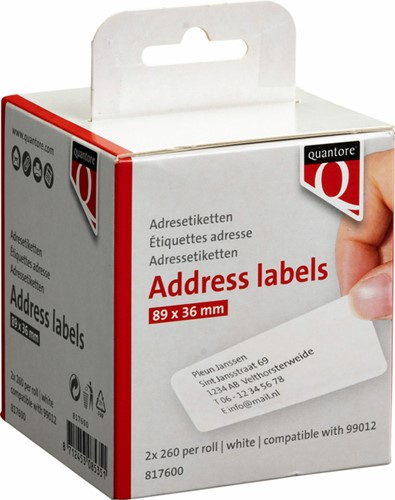 Etiket Dymo  36x89mm adres 2rol/260 99012 Quantore