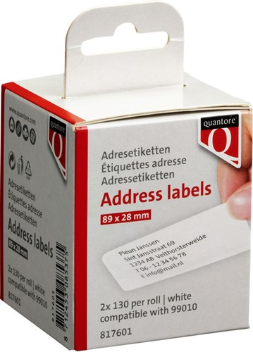 Etiket Dymo  28x89mm adres 2rol/130 99010 Quantore