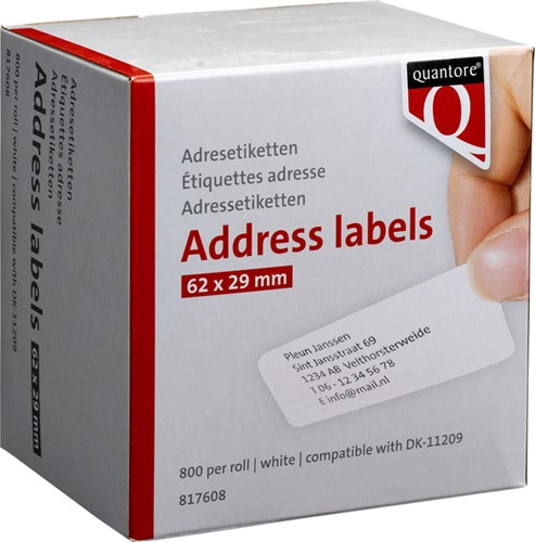 Etiket Brother  29x62mm adres rol/800  DK-11209 Quantore