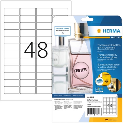 Etiket A4  45,7x 38,1mm Herma 8016 transparant ds/1200