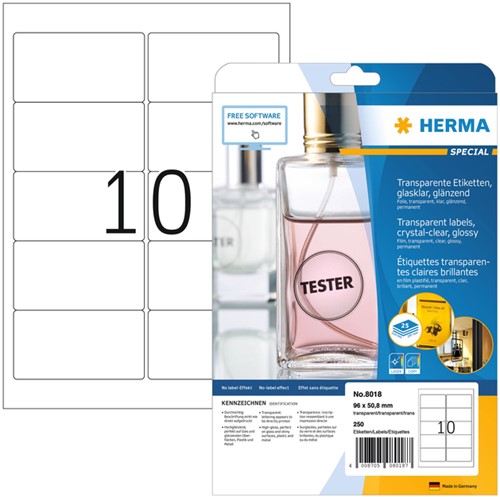 Etiket A4  96,50x 50,8mm Herma 8018 transparant ds/250