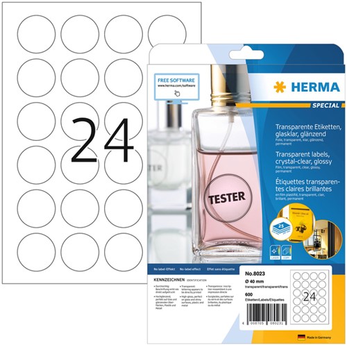 Etiket rond 40mm transparant Herma 8023 ds/600