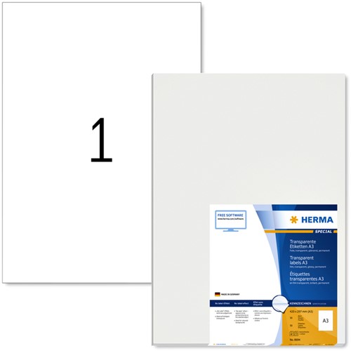 Etiket A3  297x 420mm Herma 8694 transparant ds/50