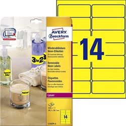 Etiket A4  99x 38mm Avery L7263Y-100 ds/1400 neon geel