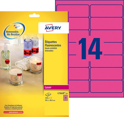 Etiket A4  99x 38mm Avery L7263Y-100 ds/1400 neon geel