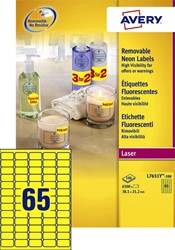 Etiket A4  38x 21mm Avery L7651Y-100 ds/6500 neon geel