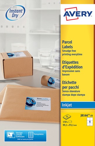 Etiket A4  99,1x 67,7mm Avery J8166-25 inkjet ds/150