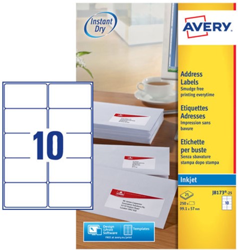 Etiket A4  99,1x 57mm Avery J8173-25 inkjet ds/100-3