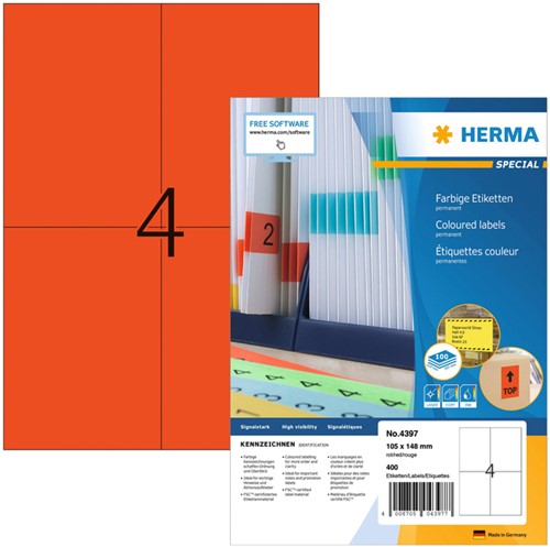 Etiket A4 105x148mm Herma 4397 ds/400 rood