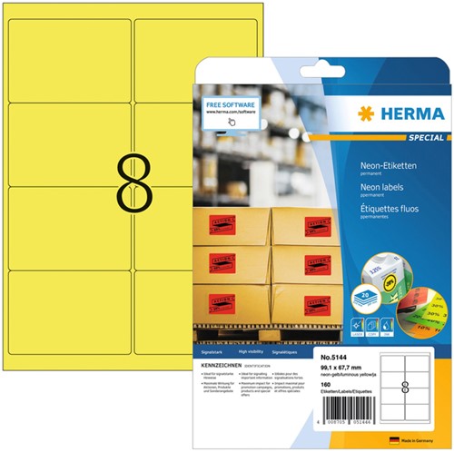 Etiket A4  99,1x 67,7mm Herma 5144 ds/160 geel