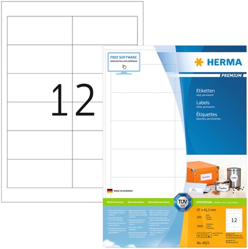 Etiket A4  96,5x 42,3mm Herma 4623 Premium ds/2400