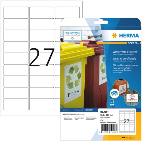 Etiket A4  63,5x 29,6mm Herma 4864 PP weersbestendig inkjet ds/270