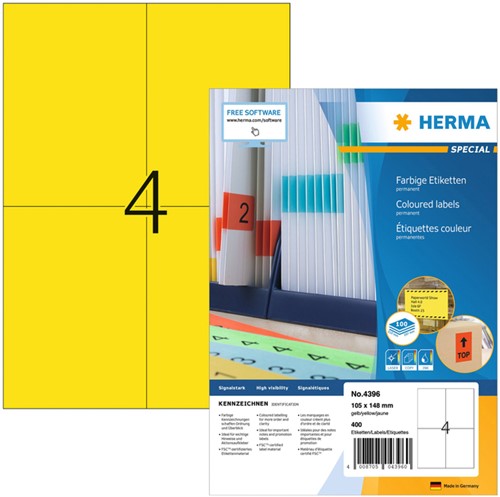 Etiket A4 105x148mm Herma 4396 ds/400 geel