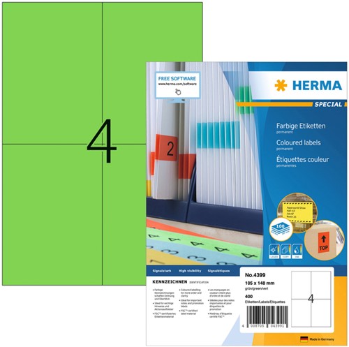Etiket A4 105x148mm Herma 4399 ds/400 groen
