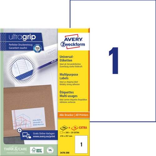 Etiket A4 210x297mm 3478 ds/200-2