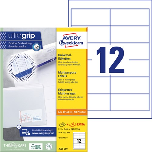 Etiket A4  97x 42,3mm 3659-200 ds/2400-2