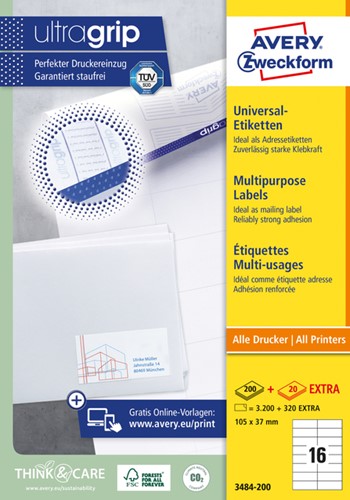 Etiket A4 105x 37mm 3484-200 ds/3200