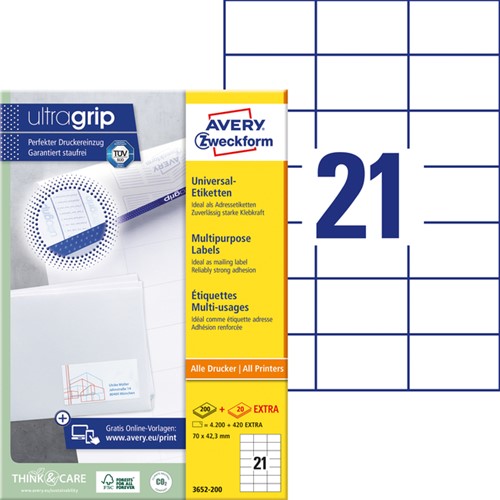 Etiket A4  70x 42,3mm 3652-200 ds/4200-2