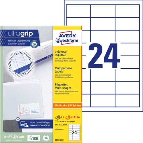 Etiket A4  64,6x 33,8mm 3658 ds/4800-2