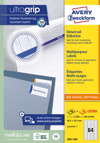Etiket A4  48,5x 16,9mm 3667 ds/12800