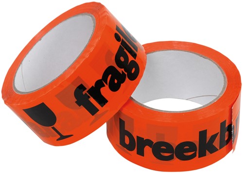 Waarschuwingstape Budget breekbaar 50mmx66m oranje/zwart