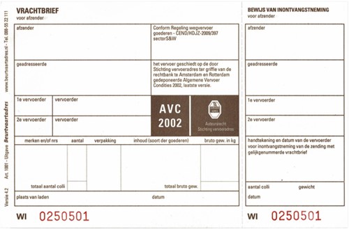 Vrachtbrief Budget BVA 1001 19x12cm drievoud 100/stk blanco
