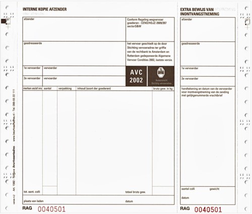 Vrachtbrief Budget BVA 1562 240x200mm viervoud 100stuks
