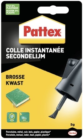 Secondelijm Pattex met kwast flacon 5gram op blister