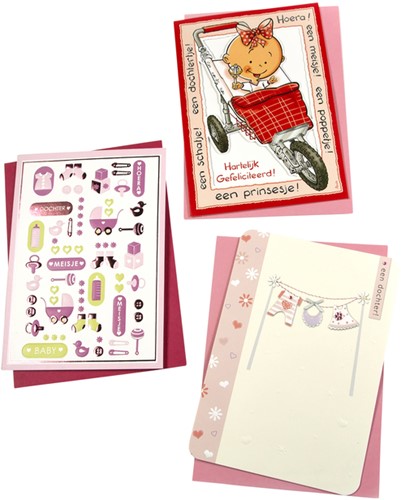 Wenskaart navulset Paperclip geboorte dochter pk/6