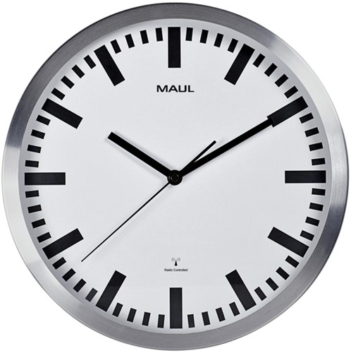 Wandklok Maul Pilot Ø 30.5cm wit/aluminium