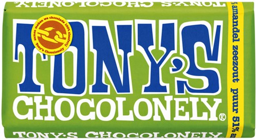 Chocolade Tony's Chocolonely reep 180gr puur amandel zeezout